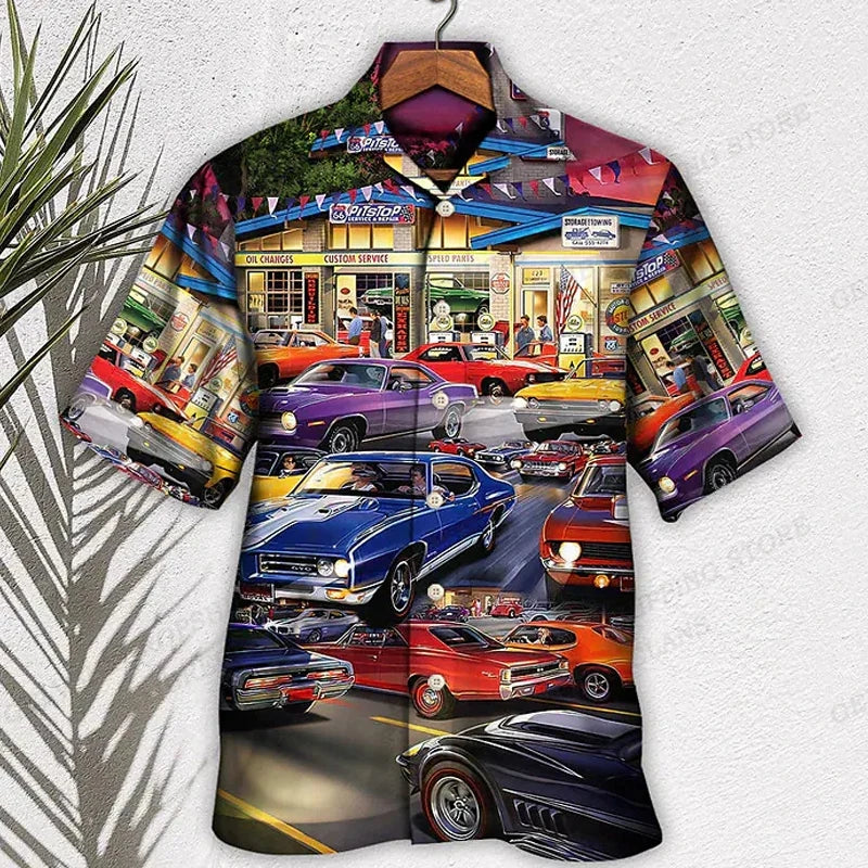 Beach Style Car Graphic Shirts For Men