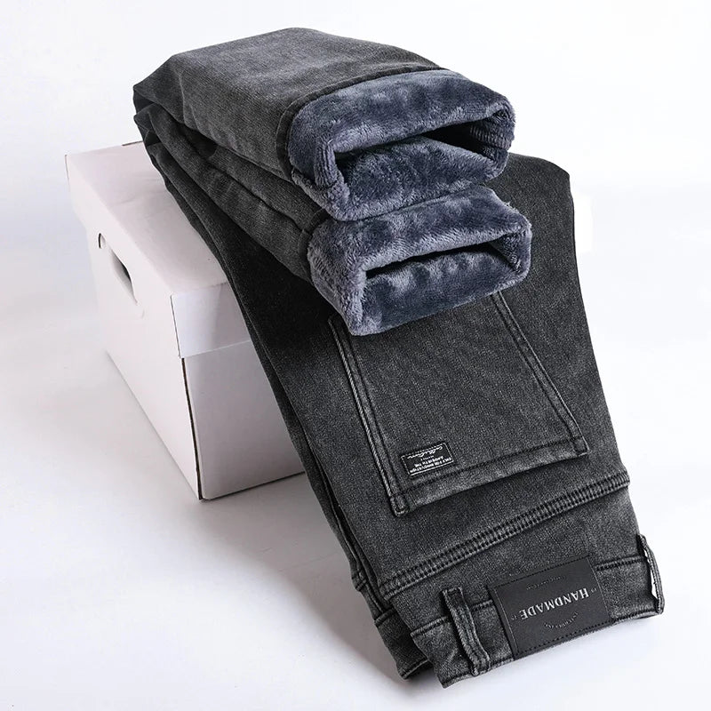 Winter Fleece Thick Warm Jeans For Men