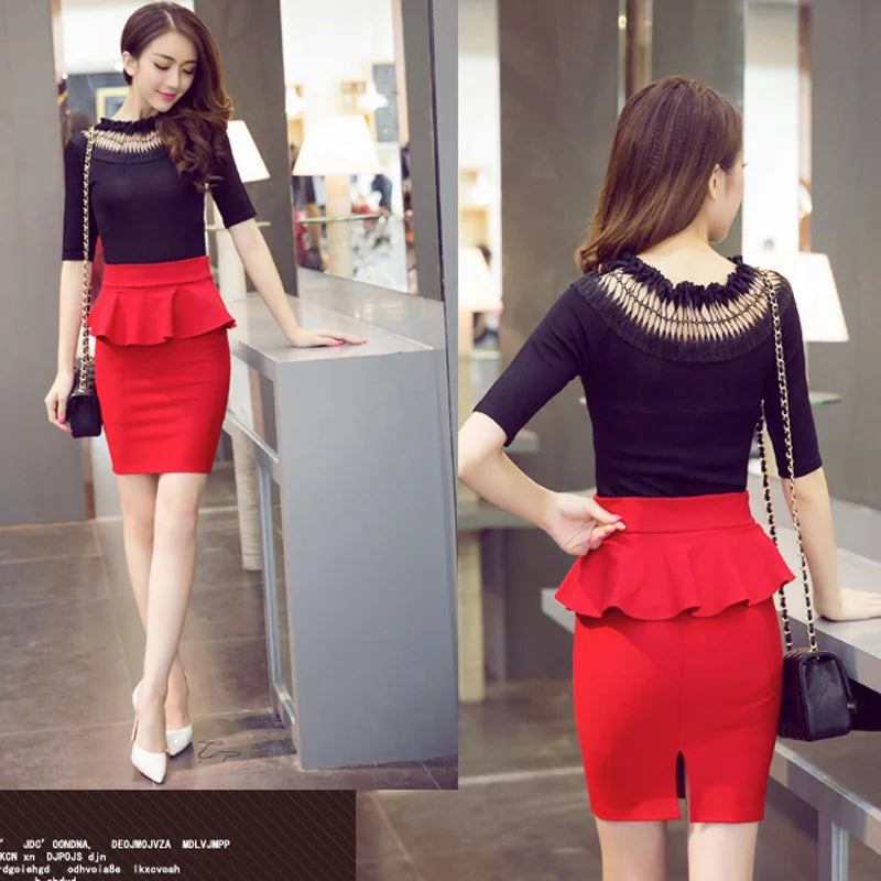 Women Ruffles Slim Stretch pencil Skirt