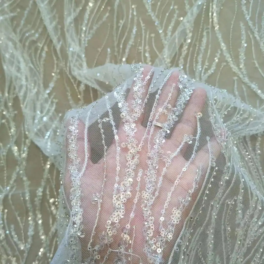 2024 Fashion dress Wedding dress children's clothing fabric lace with beads and sequins sell by yard