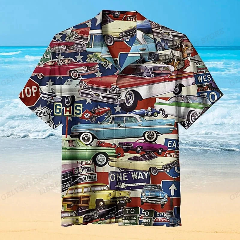 Beach Style Car Graphic Shirts For Men