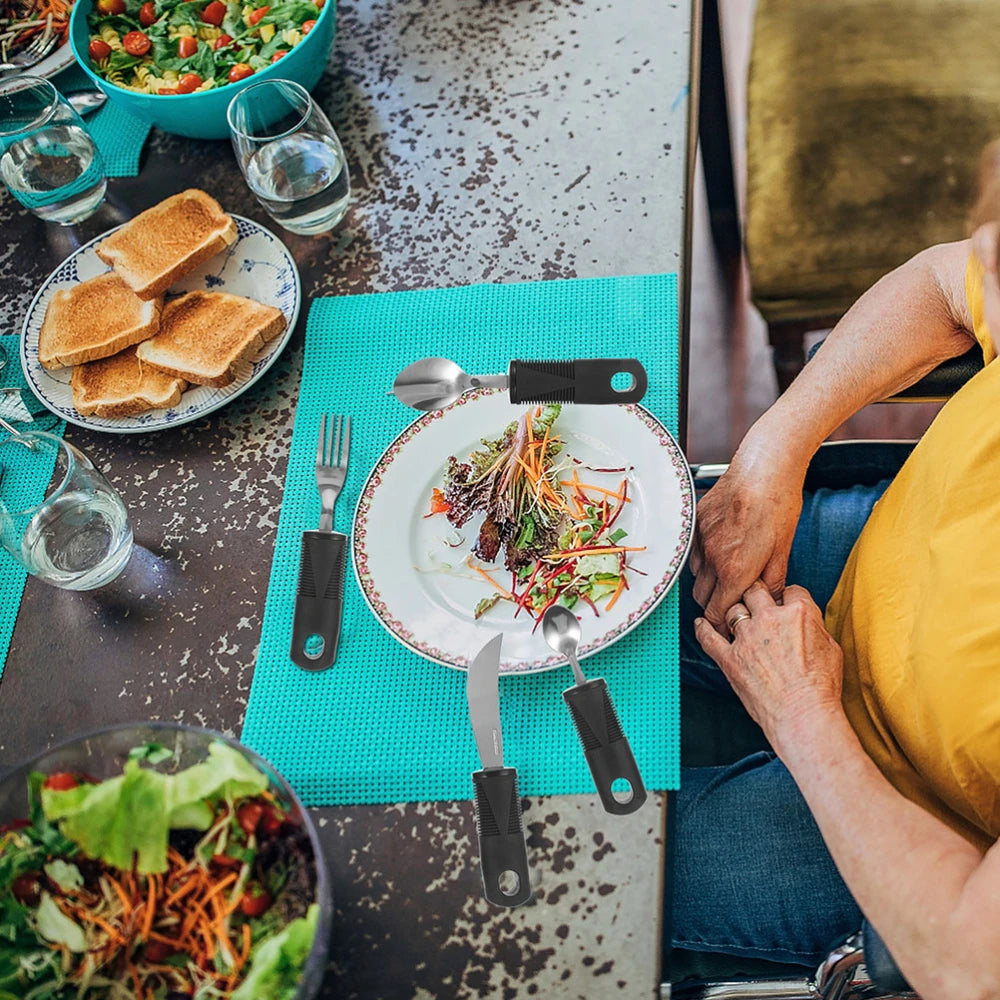 Soft rubber Handle Anti-Shake Adaptive Tableware Disabled Elderly stainless steel Knife Fork Spoon Rehabilitation Food Aid Set