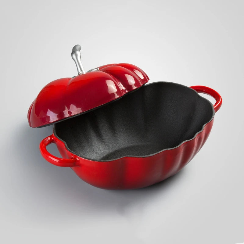 Tomato Red Enameled Cast Iron Pot Commercial-Grade Flat Bottom Soup Pot for Braising Stir-Fry Kitchen & Restaurant Cookware