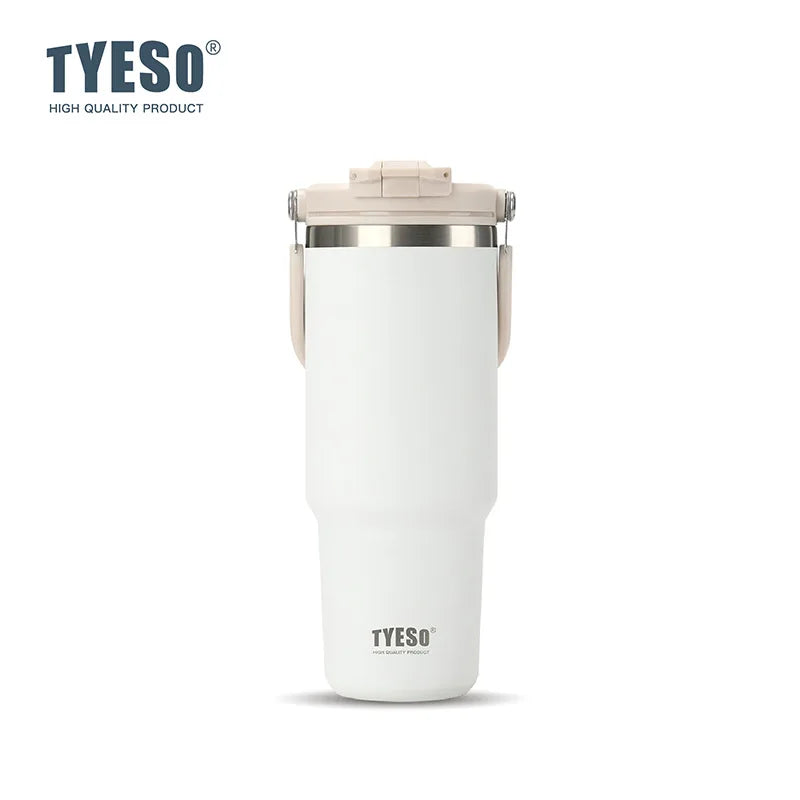Tyeso Large-Capacity Thermoses Handle Vacuum Cup Dual-Drink Coffee Mug Stainless Steel Ice Cup Car Bottle Hot Cold Retention
