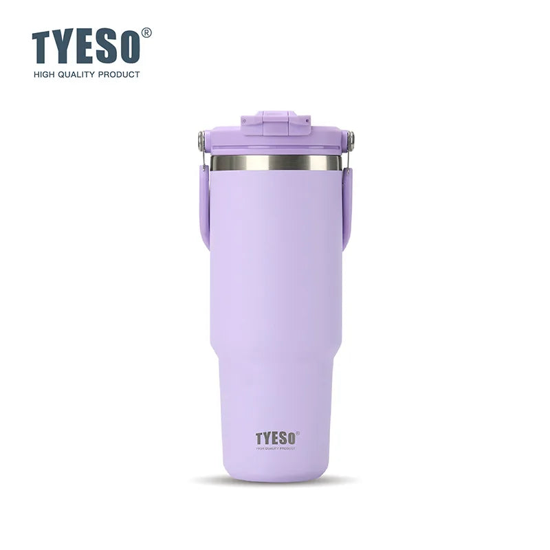 Tyeso Large-Capacity Thermoses Handle Vacuum Cup Dual-Drink Coffee Mug Stainless Steel Ice Cup Car Bottle Hot Cold Retention
