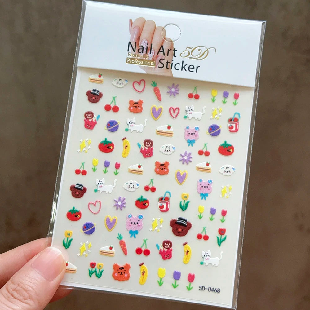 5 D Macron Flower/Fruit Nail Charms Sticker