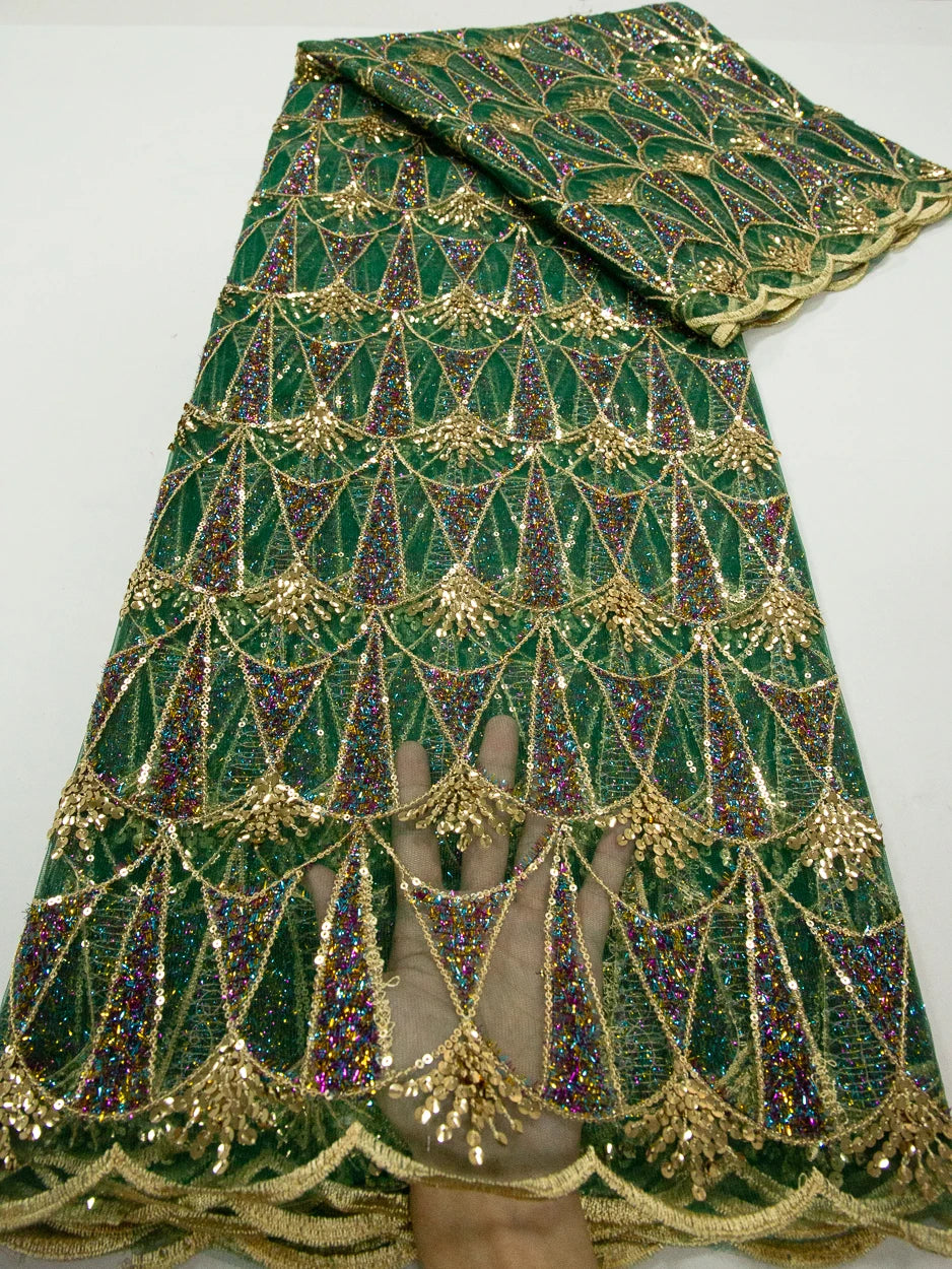 Kalume 2025 African Lace Fabric Sequins Nigerian Mesh Lace Fabric Sequins 5 Yards High Quality For Party Wedding Dress F3811