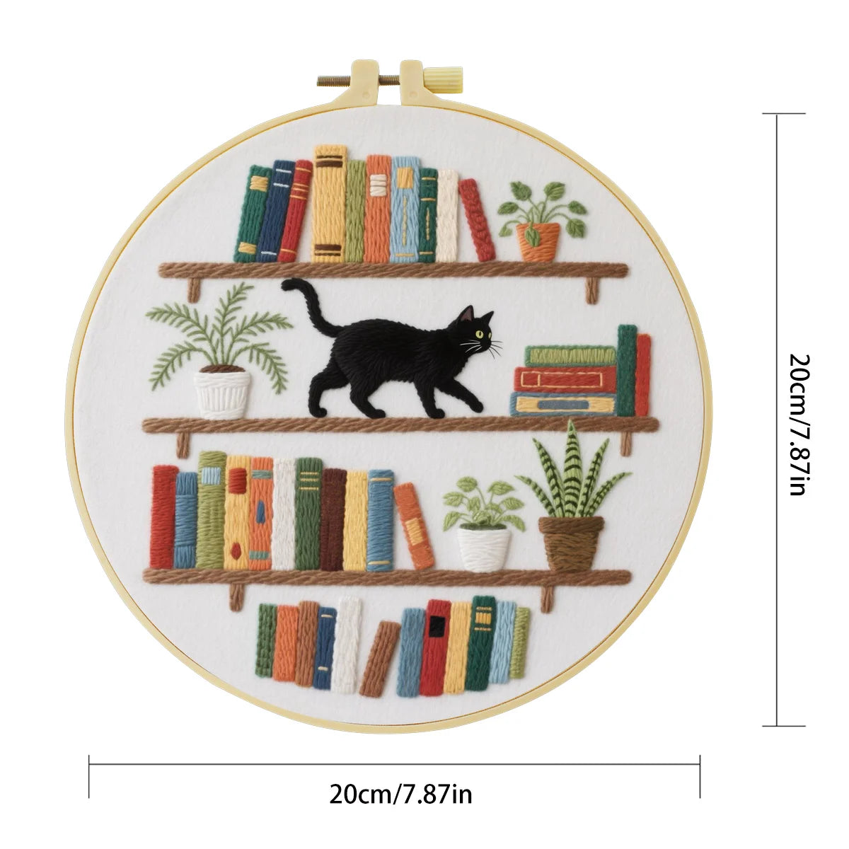 1pc 20X20CM/7.87inch The cat on the bookshelf Embroidery Starter Kit DIY kit Home Decor Needle Art Sewing Art