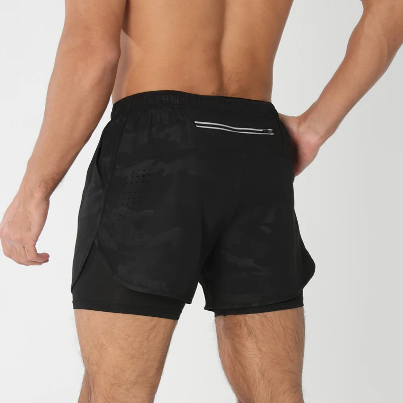 Men's breathable double-layer 2-in-1 fitness shorts