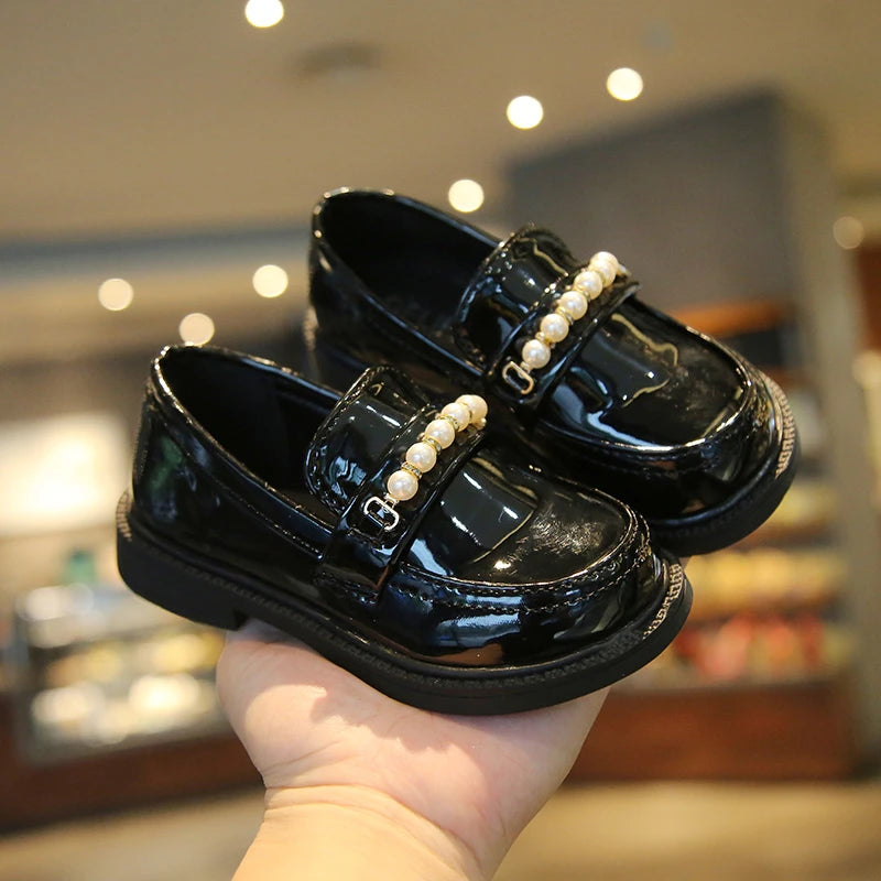Leather Kids Fashion Pearls Beading Loafers
