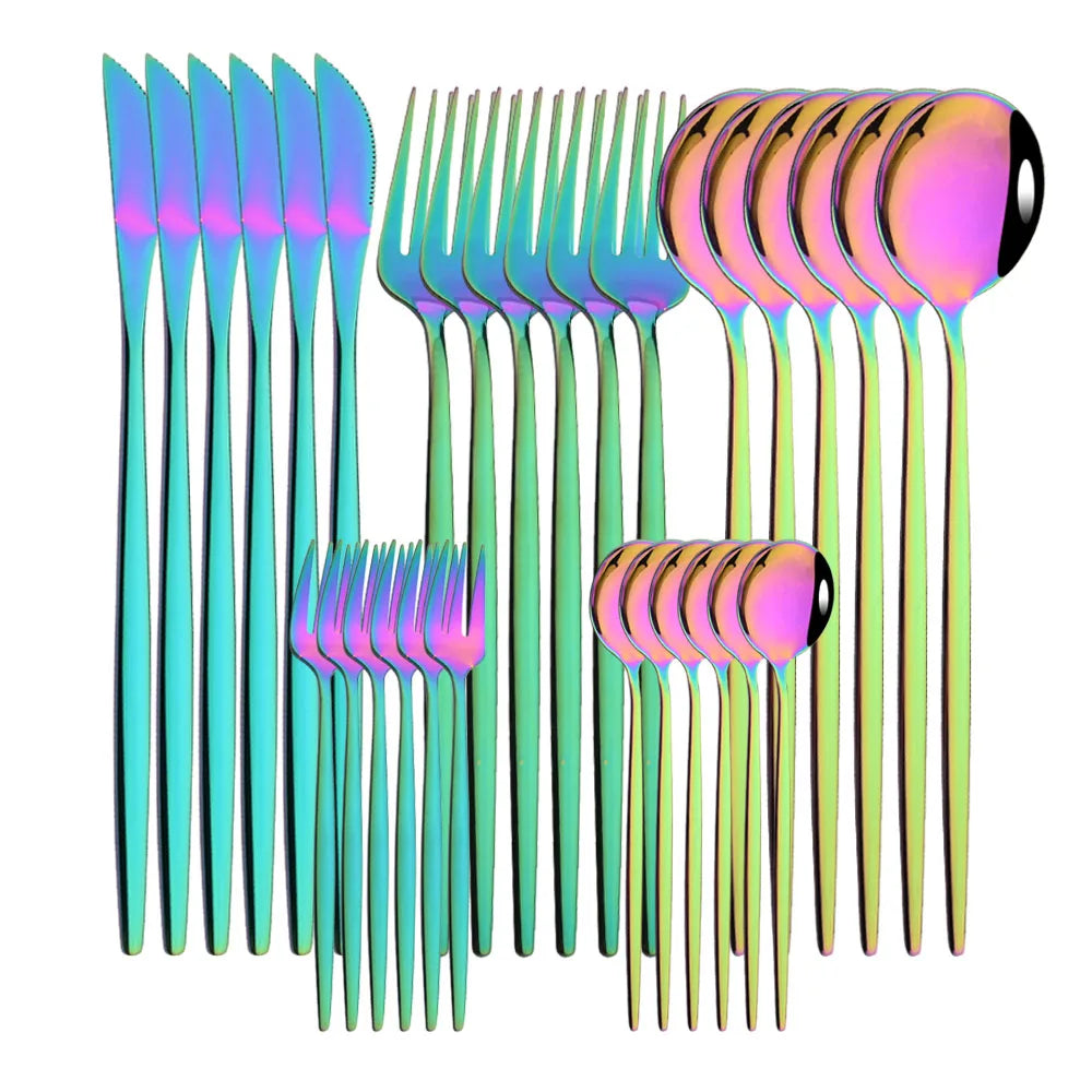 30Pcs/Set Stainless Steel Dinner Black Gold Dinnerware Set Knife Fruit Fork Spoon Cutlery Set Kitchen Tableware Silverware Sets