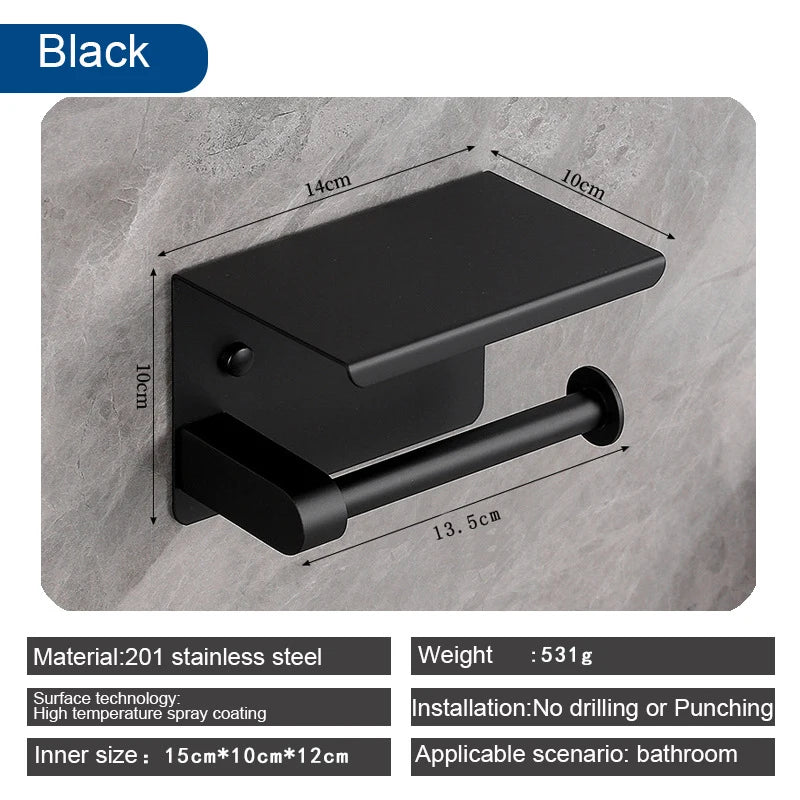 Toilet Paper Holder Wall Mount Kitchen Towel Storage Organizer Wall Roll Paper Phone Shelf Holder Home Bathroom Accessories