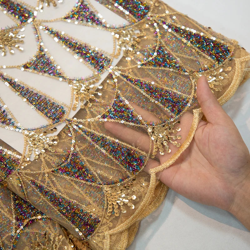 Kalume 2025 African Lace Fabric Sequins Nigerian Mesh Lace Fabric Sequins 5 Yards High Quality For Party Wedding Dress F3811