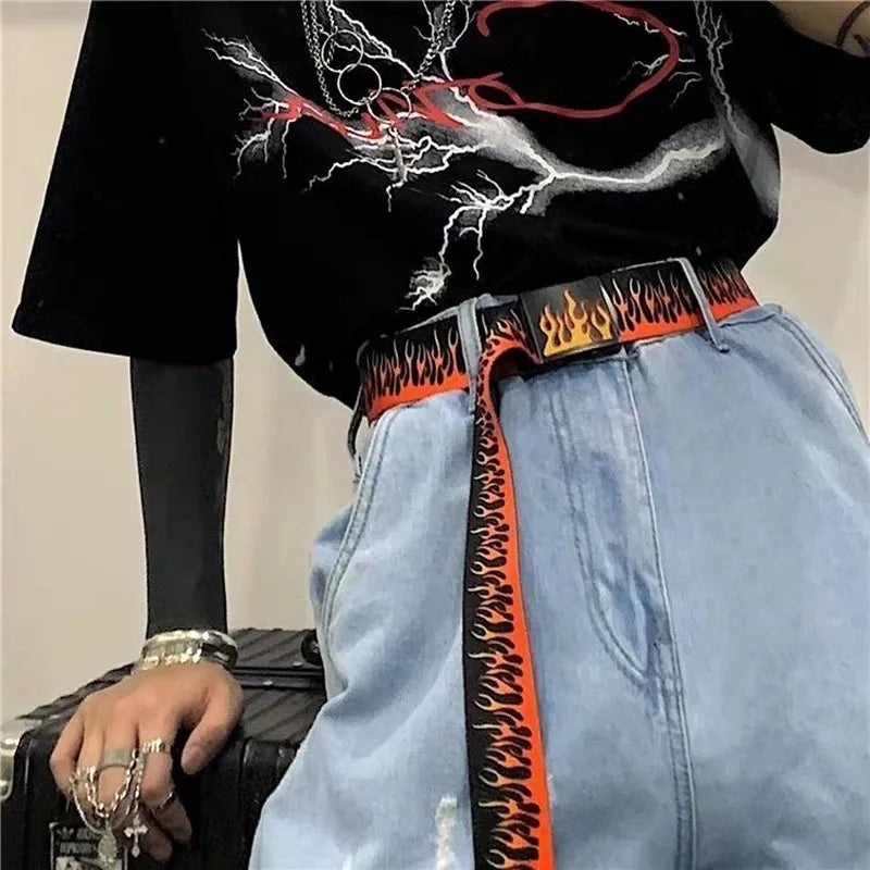 Punk Style Flame Hip-hop Decoration Durable Belt