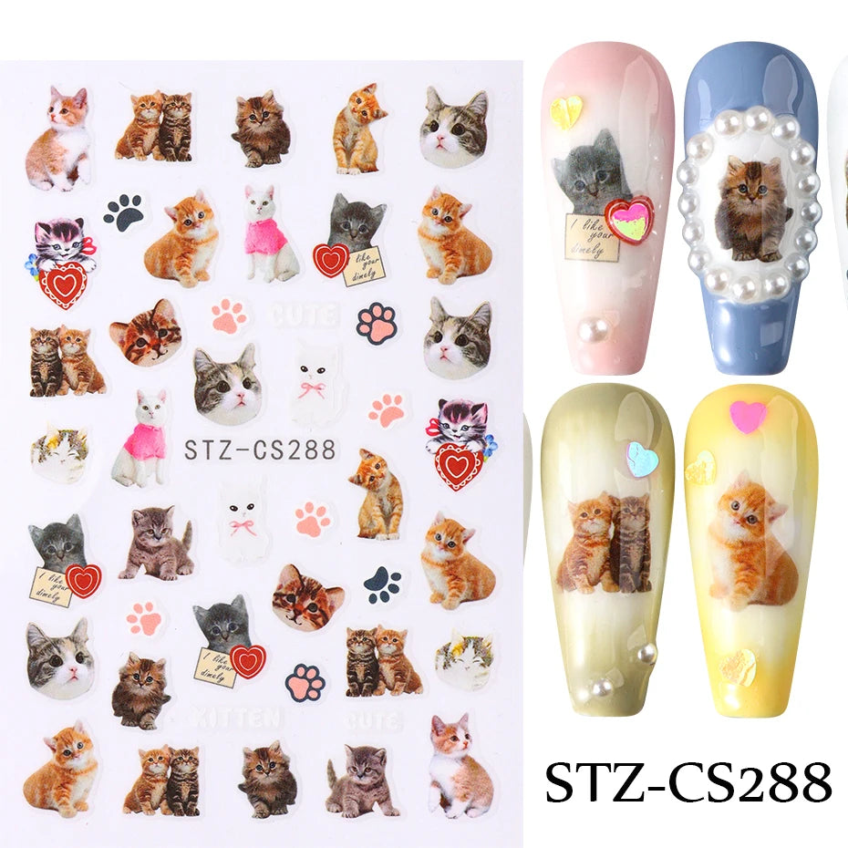 Lovely Animal 3 D Cartoon Nail Art Stickers