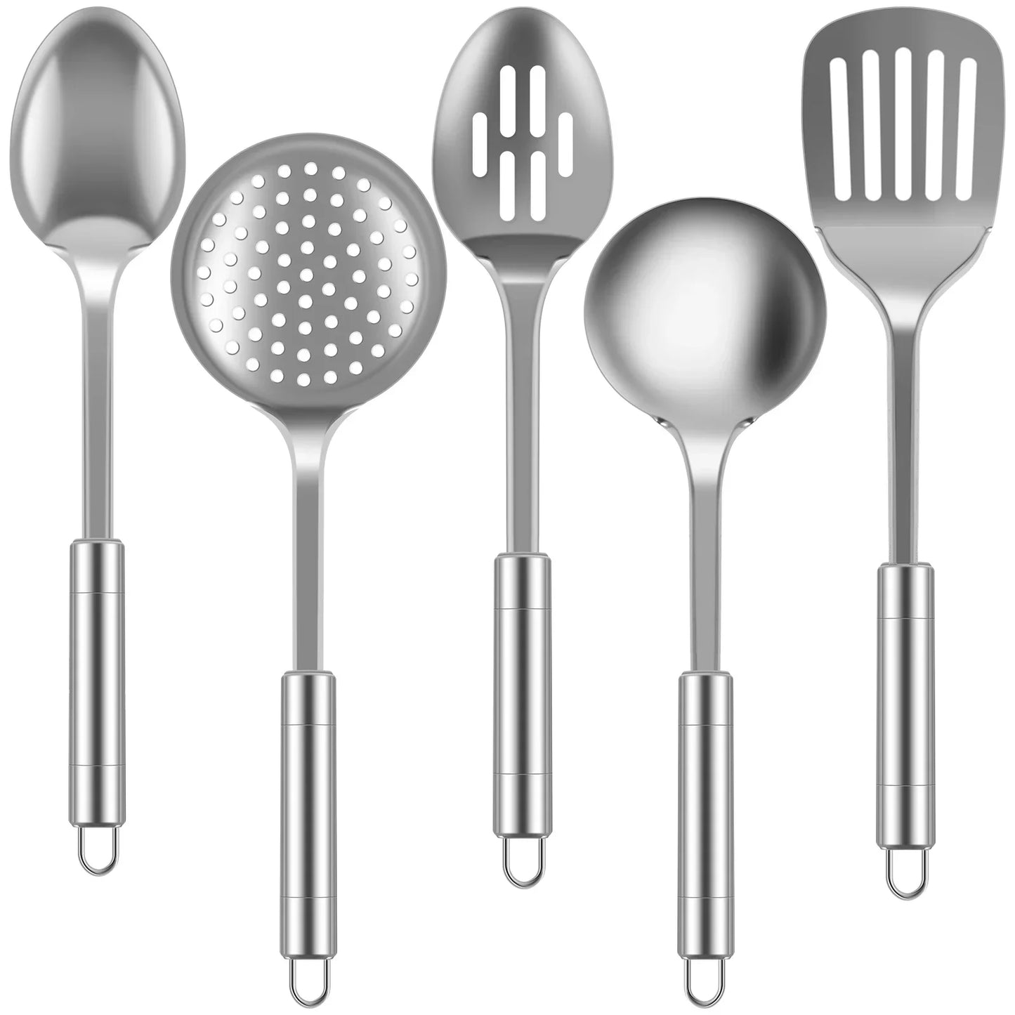 5Pcs Kitchen Cooking Utensils Set Stainless Steel Spoons Spatula Set with Ergonomic Handle Heavy-Duty Washable Spoons Utensils