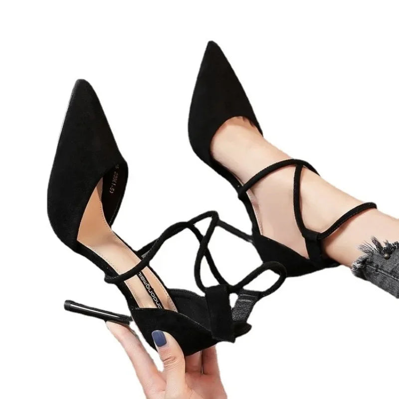 Cross-strap Roman Suede High Heels