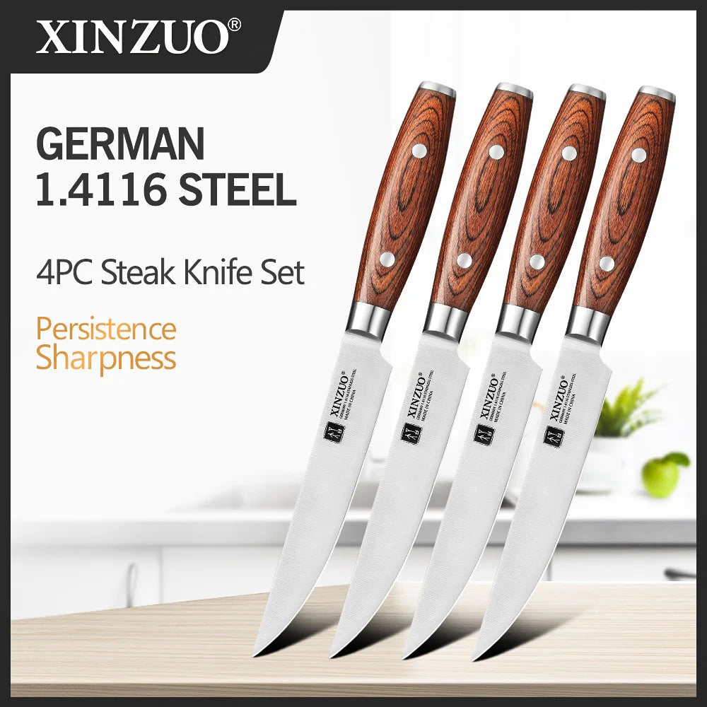 XINZUO 1/4 PCS Steak Knives Set DIN 1.4116 Stainless Steel Kitchen Multipurpos Knife Perfect For Western Restaurant Knife Dining