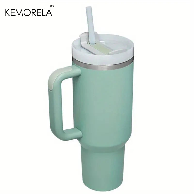 KEMORELA Tumbler With Handle Lid Straw Stainless Steel Water Bottle 887/1182ML Vacuum Thermos Cup Travel Car Coffee Mug