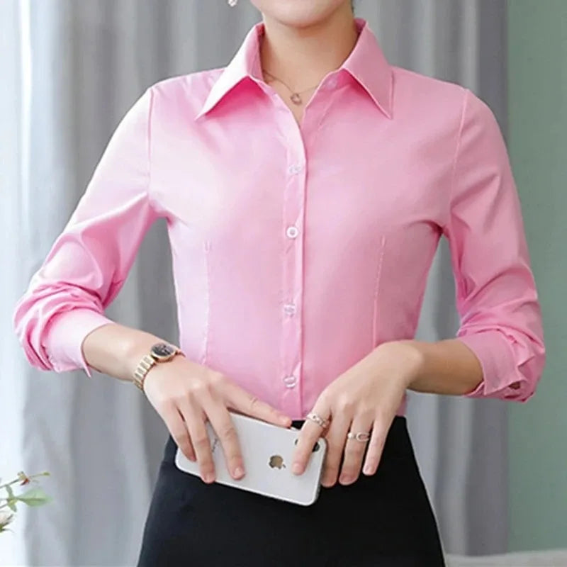 Elegant White Office Shirt Long Sleeve Blouse