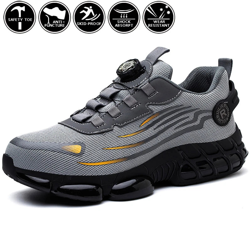 Rotating Button Man Lightweight Breathable Safety Shoes