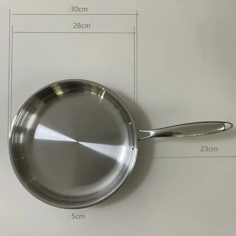 304 Stainless Steel Frying Pan Uncoated Frying Pan Three-layer Steel Non-stick Pan for Frying Steak and Eggs