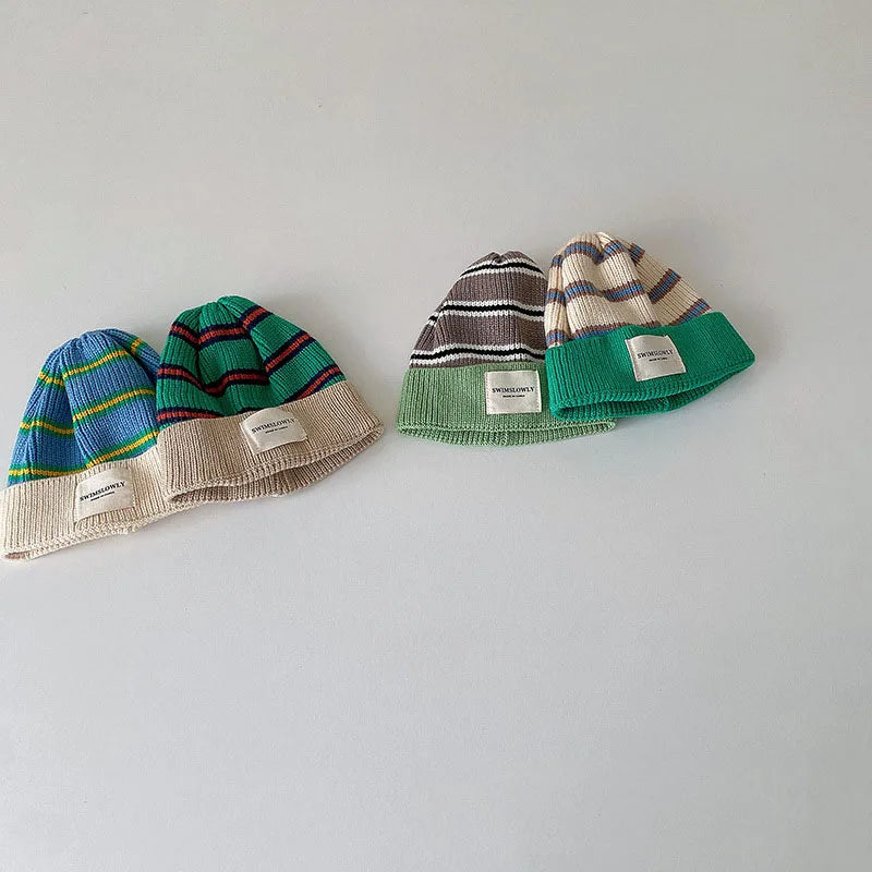 Fashion Striped Kids Knit Bonnet Cap