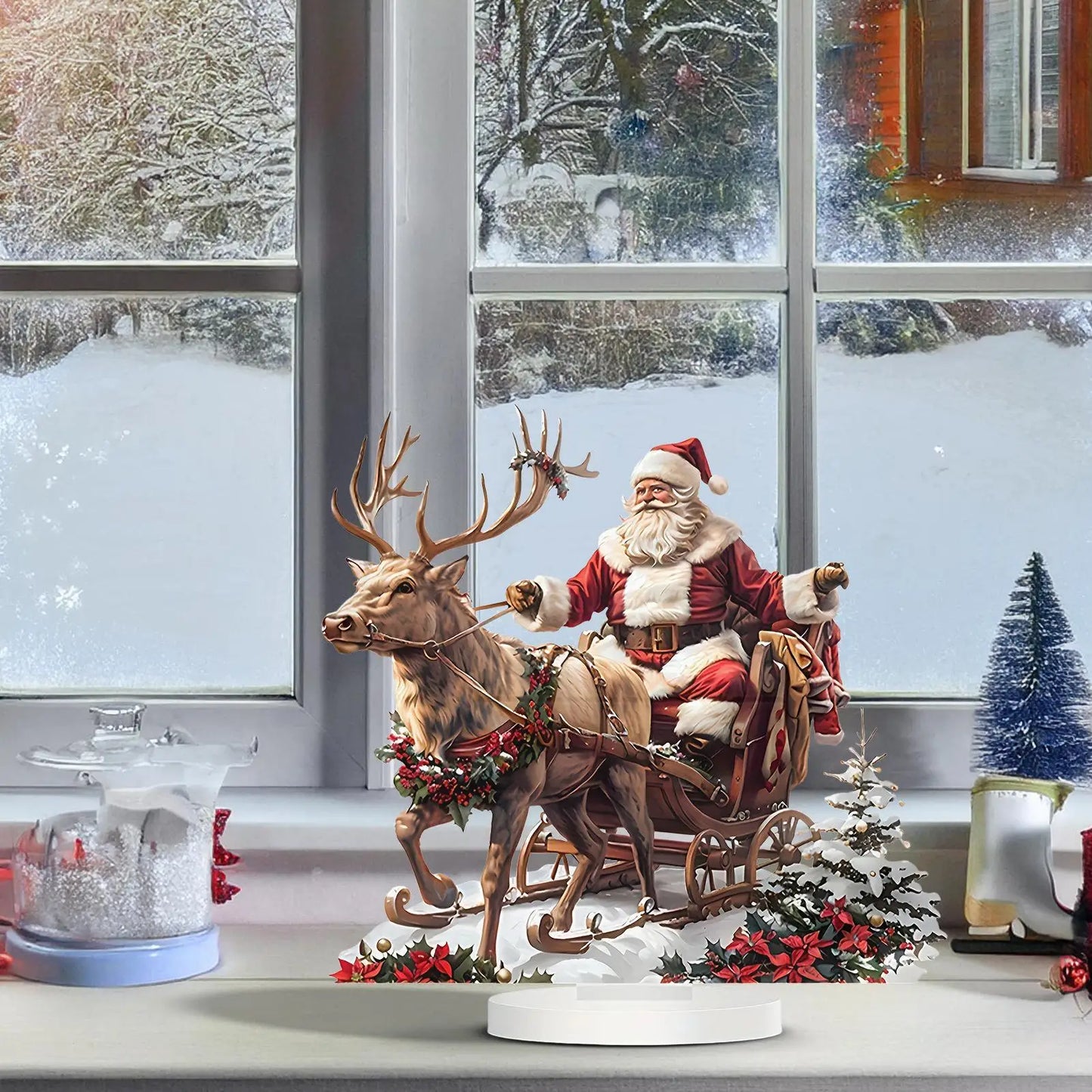 Santa Claus and Reindeer Sled Tabletop Decoration