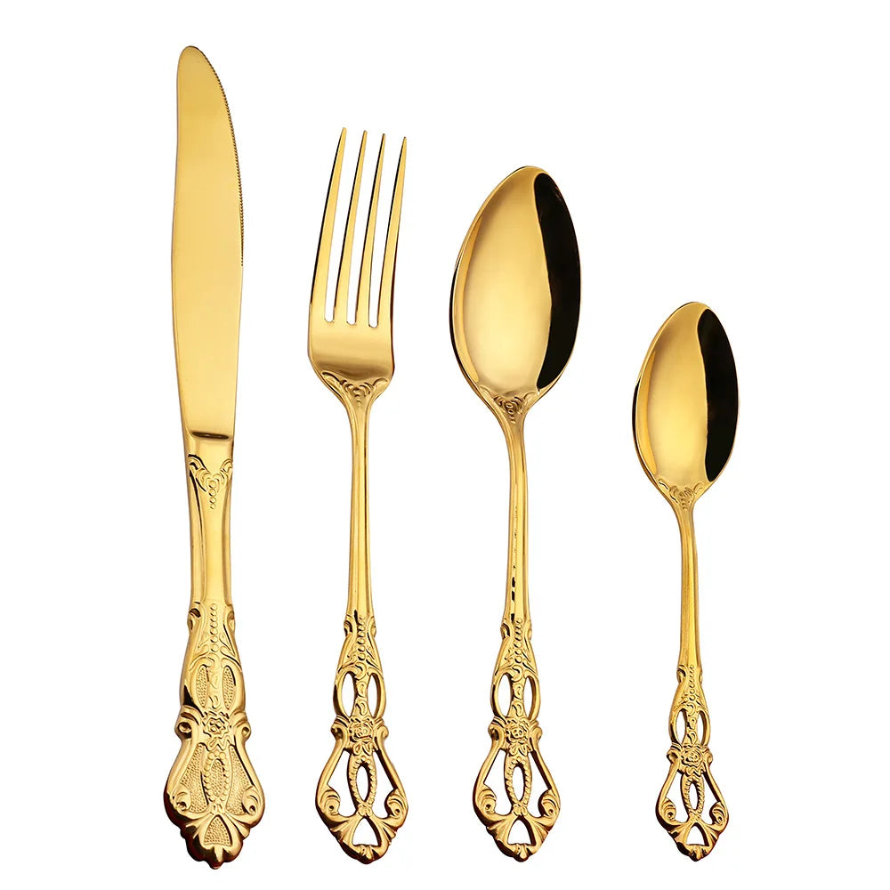 Luxury Gold Stainless Steel Cutlery Set Steak Knife Fork Spoon Tableware Dinnerware Set for Home Restaurant Wedding