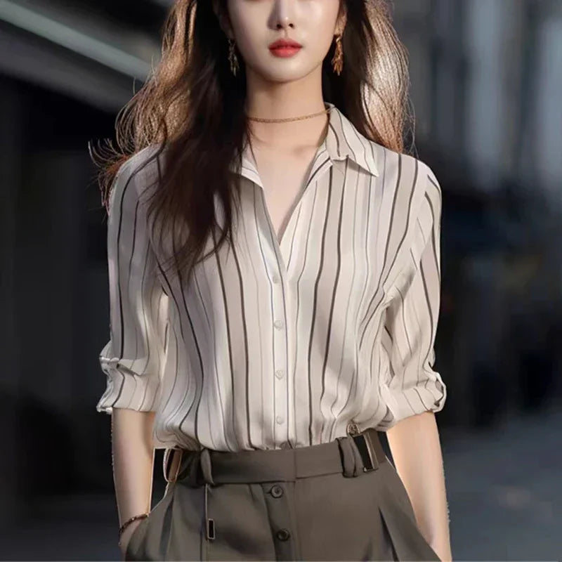 Stripe Women Vintage Blouse Fashion Top