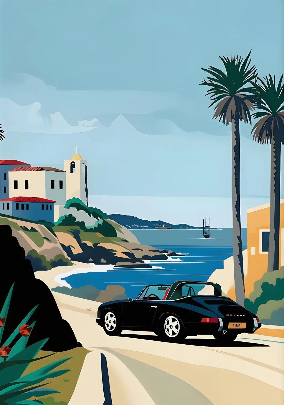 Classic Porsche 911 Alpine Drive Poster Retro Alpine Trip Cartoon Prints Canvas Painting Wall Art Picture Home Living Room Decor