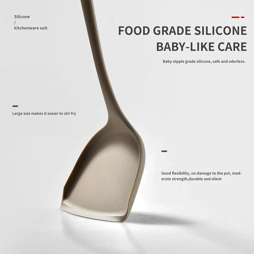 15Pcs Khaki Food Grade Silicone Kitchen Cookware Utensils Turner Spatula Soup Spoon Practical Cooking Tool Kitchenware Set