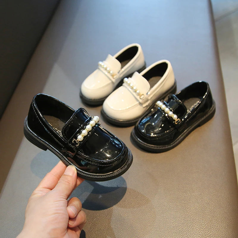 Leather Kids Fashion Pearls Beading Loafers