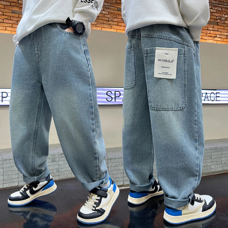 Big pocket letter straight jeans
