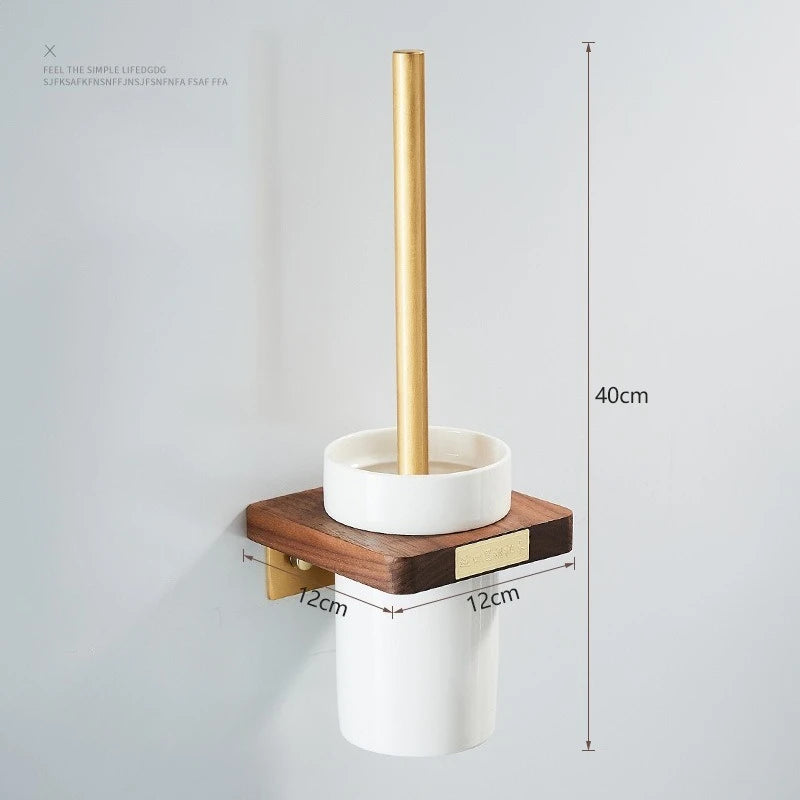 Walnut Wood Brushed Gold Bathroom Hardware Set