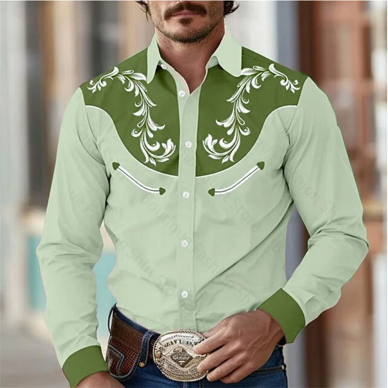 Floral Retro Western Lapel Shirt
