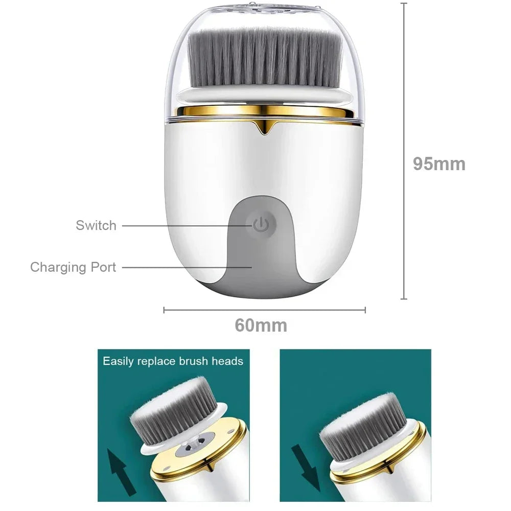 3 in 1 Ultrasonic Facial Cleanser Brush Electric Cleansing Face Brush 360° Rotate Automatic Brush Machine Deep Clean Beauty Tool