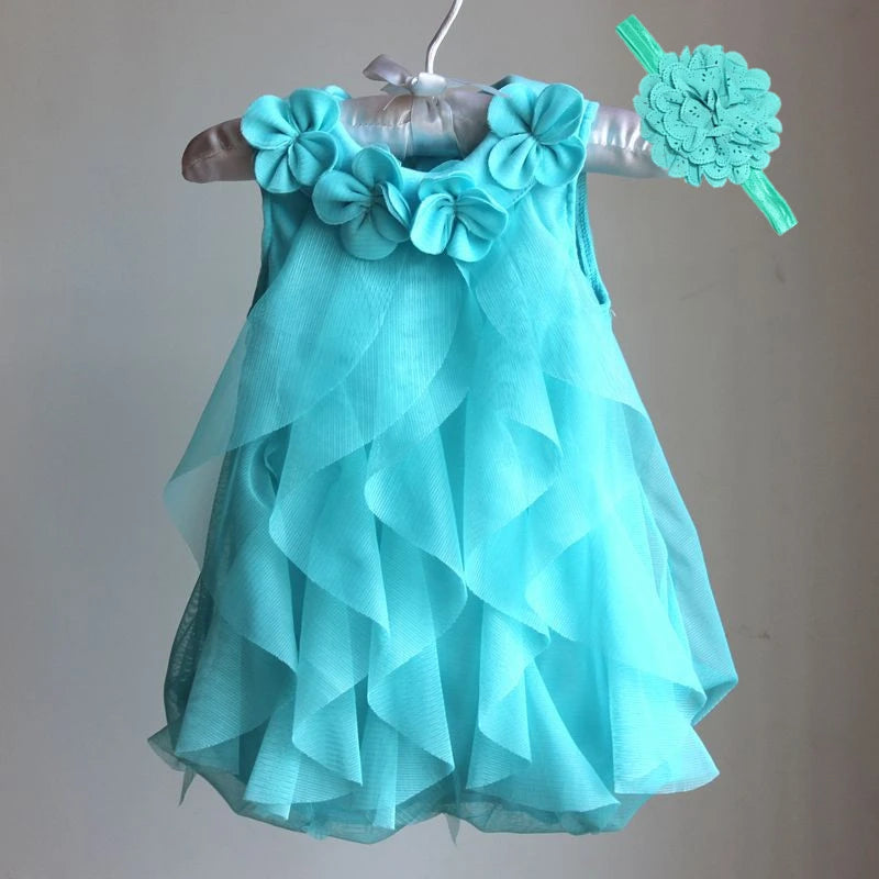 Kids Chiffon Birthday Party Dresses & Headband