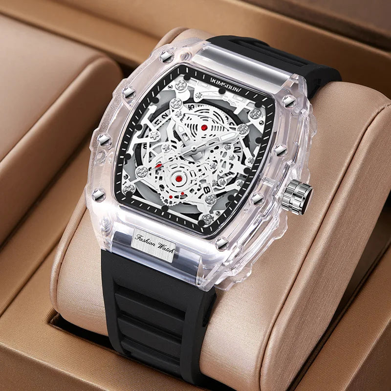 Fashionable barrel shaped transparent waterproof watch
