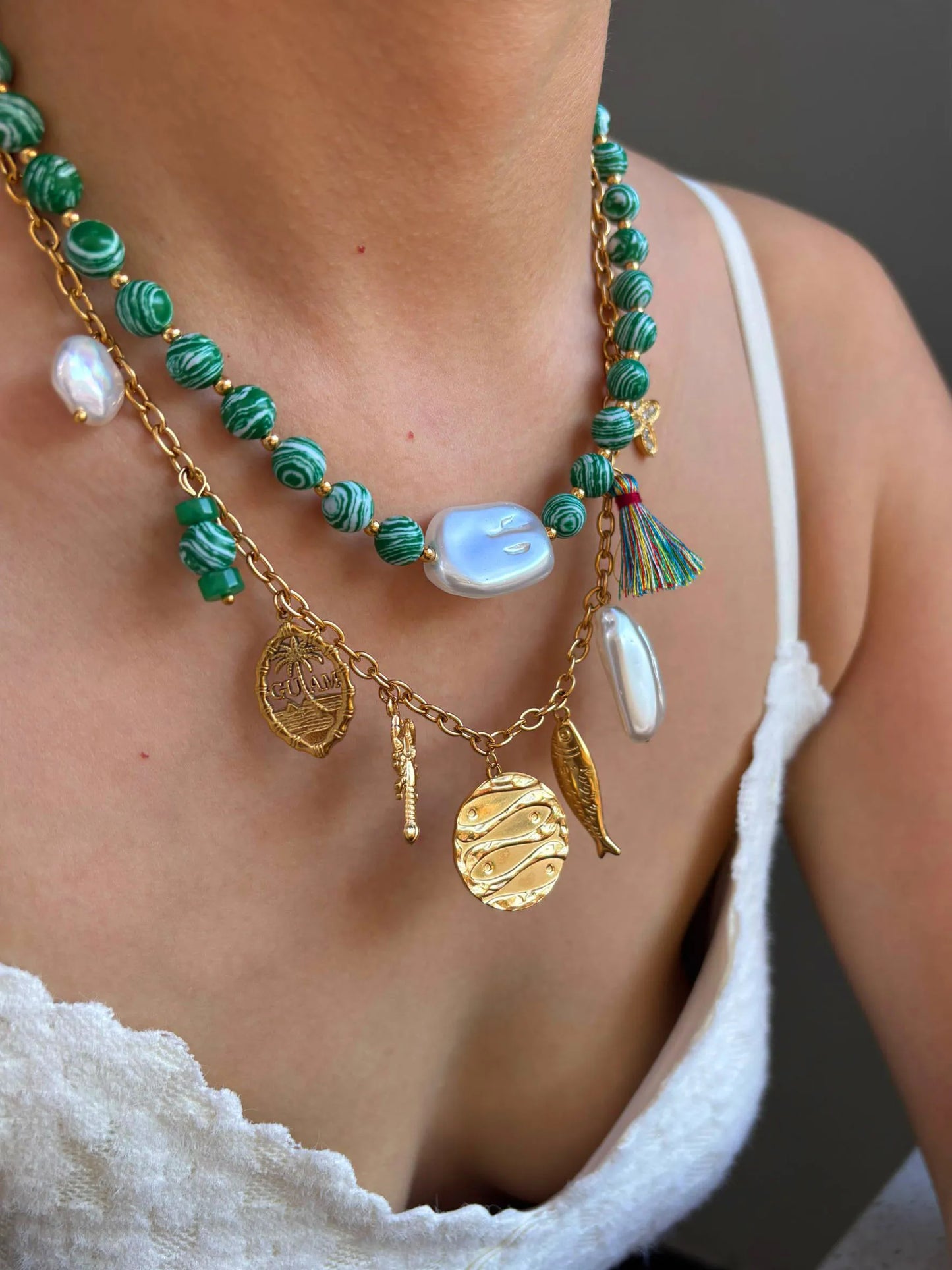 Natural Stone Imitation Pearl Beaded Chain