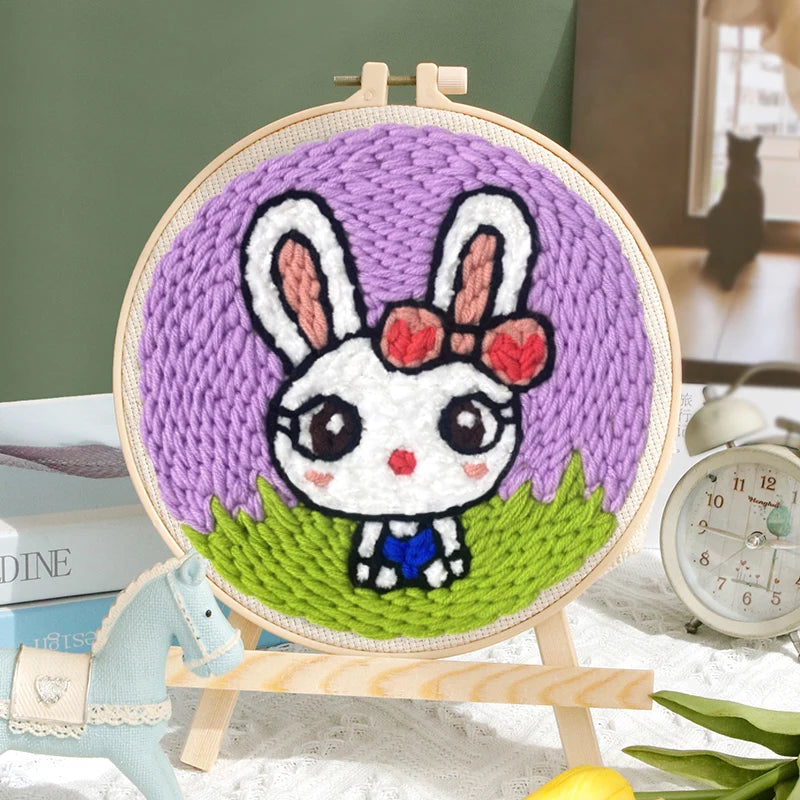 20cm Punch Embroidery Starter Kits Children's hand embroidery kit Beginners DIY Needlework Wool Punch Needle Poke Embroidery Kit