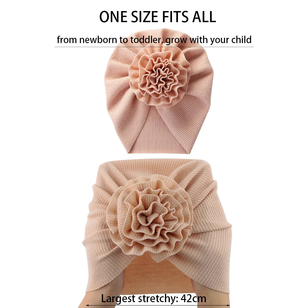 Flower Ribbed Turban Baby Hats