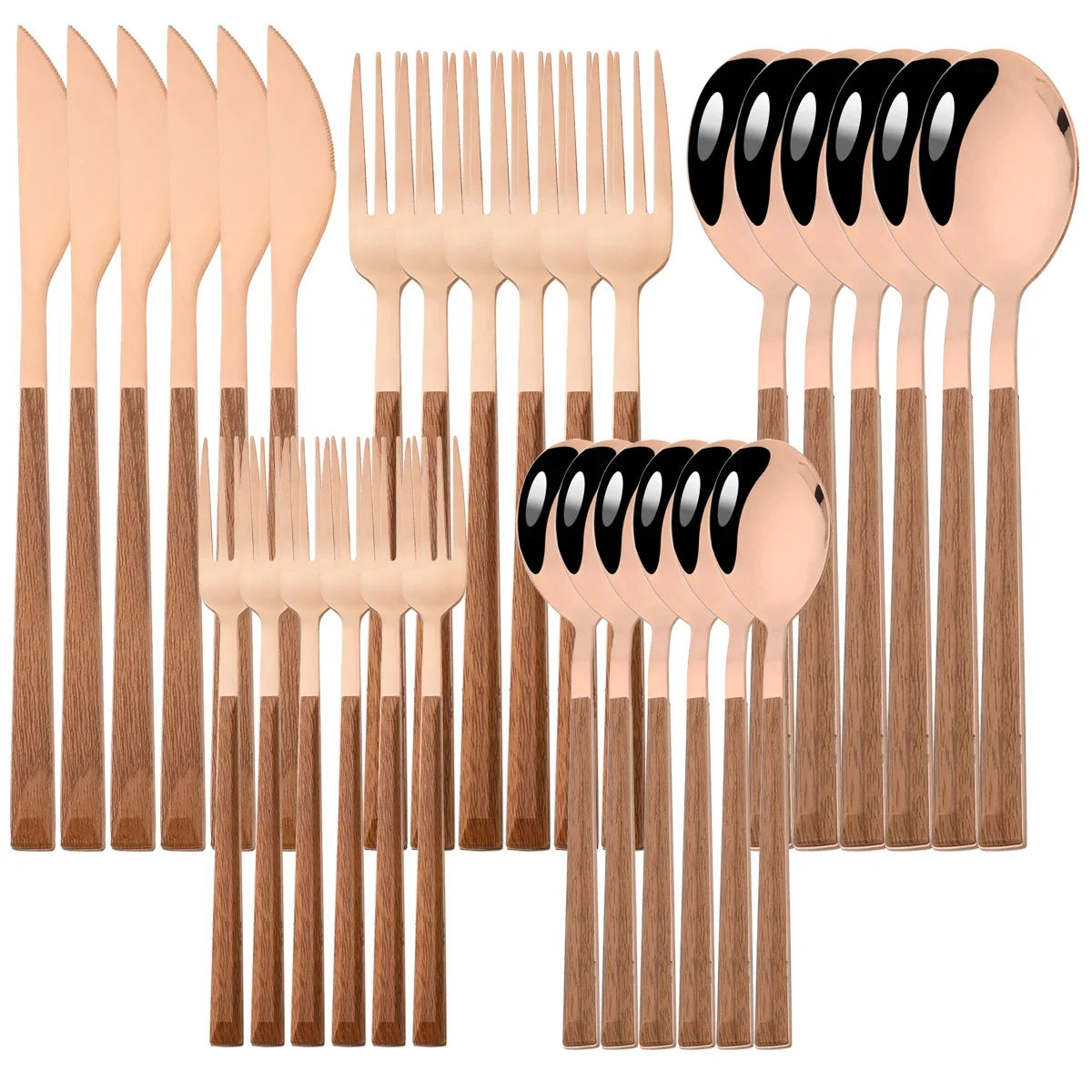 24/30Pcs Imitation Wooden Handle Dinnerware Cutlery Set Stainless Steel Tableware Western Knife Fork Spoons Silverware Flatware