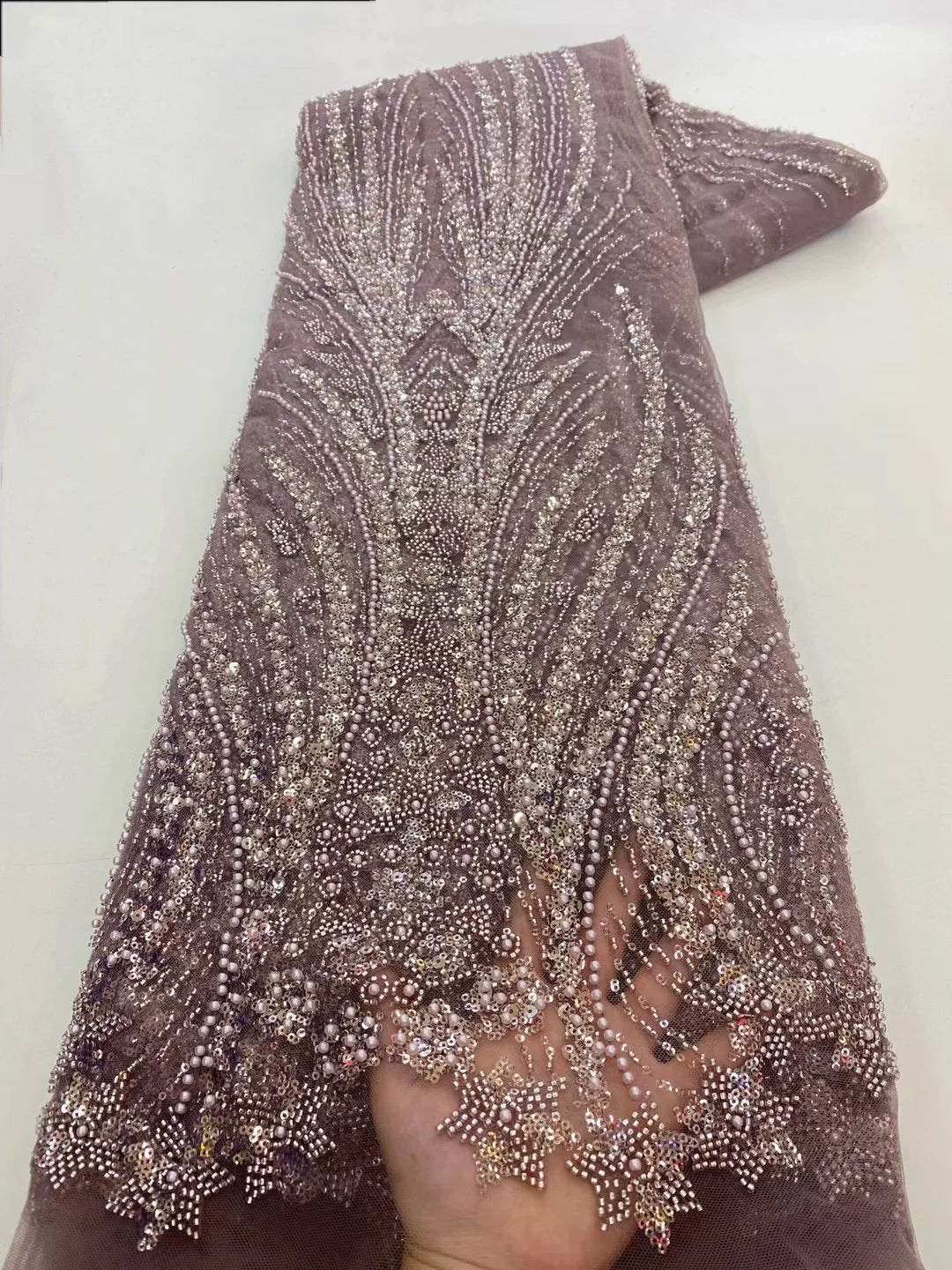 Nav Blue Sequin Luxury Beads Lace African 2025 High Quality 5 Yards Handmade Sequins Fabric Nigeria For Evening Party Wedding