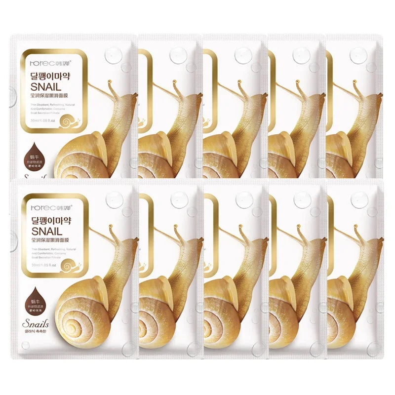 10pcs Snail Moisturizing Face Mask