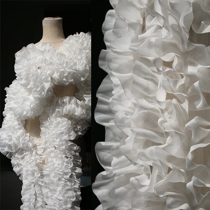 Large lace fabric with three-dimensional ruffles handmade DIY flower bouquet decorative designer fabric accessories