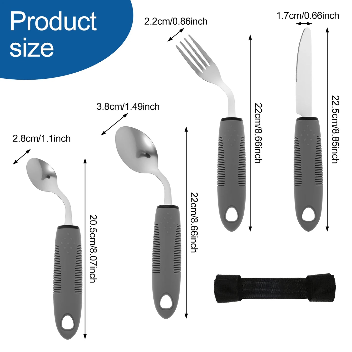 4pcs Adaptive Utensils Set Knife, Fork, Spoons Stainless Steel Adaptive Utensils for Hand Tremors,Elderly, Arthritis,Parkinsons