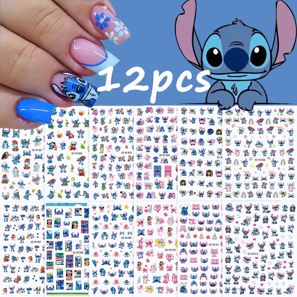 12 sheet Cartoon Stitch Angel Nail Stickers