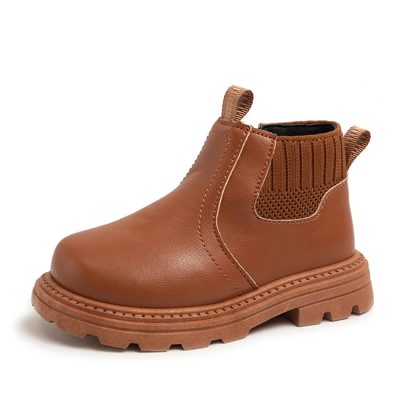 Leather Side Zipper Retro Children's Fashion Boots
