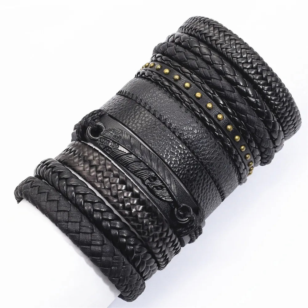 10 Pcs/set Black Wrap Fashion Handmade Bracelets
